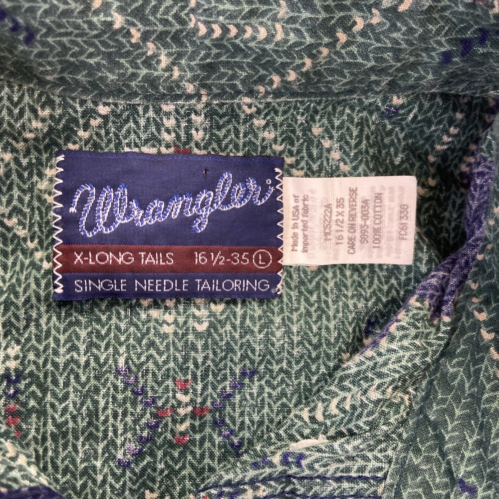Vintage Wrangler Shirt Mens L Blue Green Striped Brushpopper Western Cowboy 90s - Picture 3 of 7